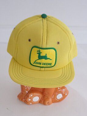 VTG 70s John Deere Yellow Green Deer Logo Embroidered Patch Snapback Trucker Hat